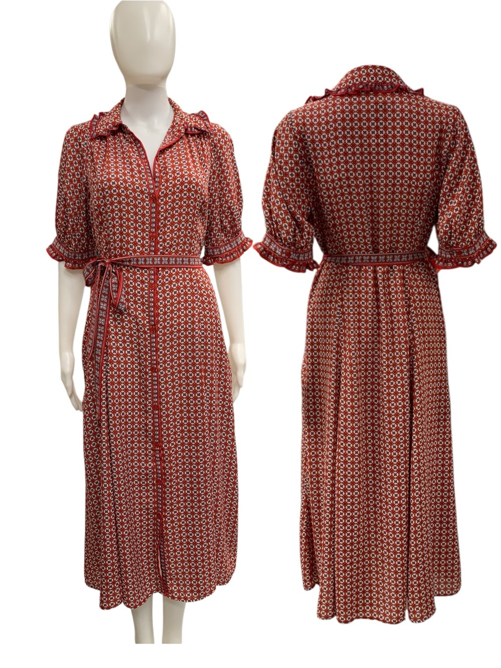 Max Studio Rust Red Geometric Maxi Shirt Dress
